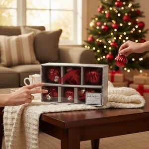 Nicole Miller Home Ornaments Red NWT Ribbed Glass Set of 6